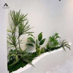 tiểu cảnh cây giả trang trí salon tóc