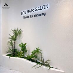 tiểu cảnh cây giả trang trí salon tóc