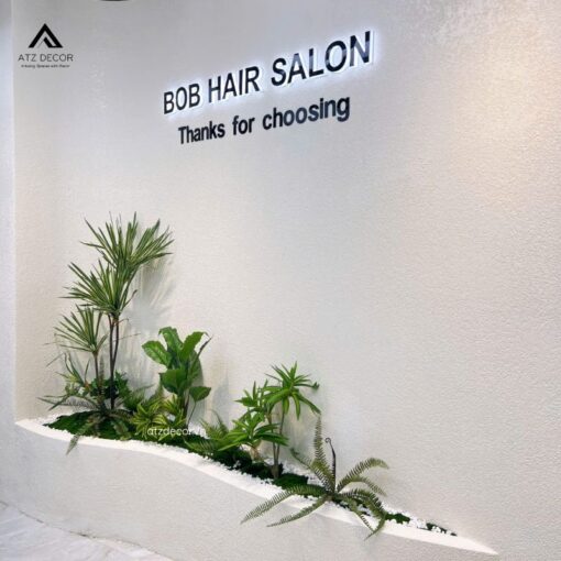 tiểu cảnh cây giả trang trí salon tóc