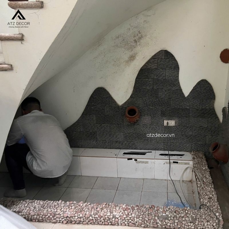 thi công tiểu cảnh cây giả decor gầm cầu thang