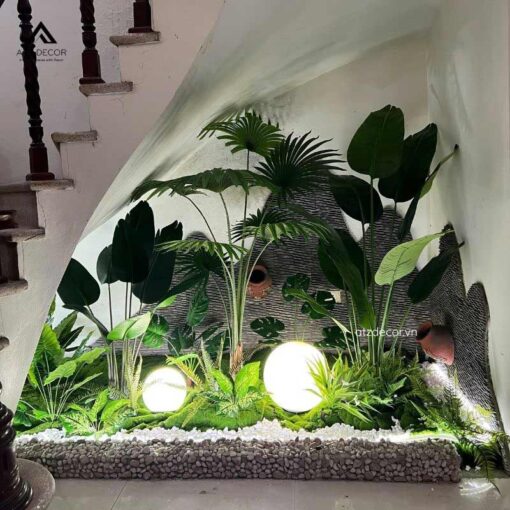 thi công tiểu cảnh cây giả decor gầm cầu thang