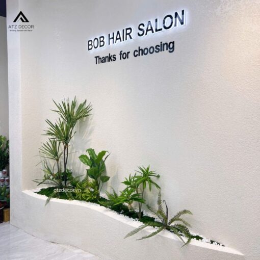 tiểu cảnh cây giả trang trí salon tóc