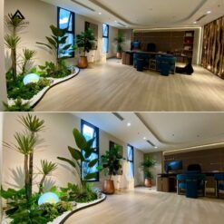 tiểu cảnh cây giả decor văn phòng chủ tich