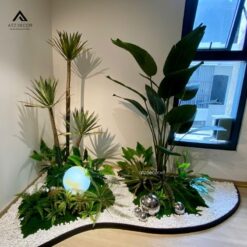 tiểu cảnh cây giả decor văn phòng chủ tich