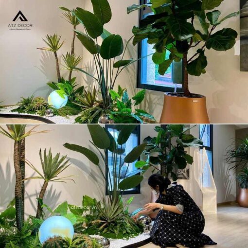 tiểu cảnh cây giả decor văn phòng chủ tich