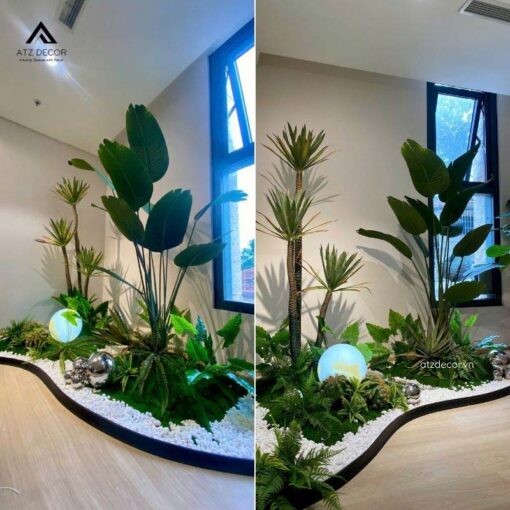 tiểu cảnh cây giả decor văn phòng chủ tich