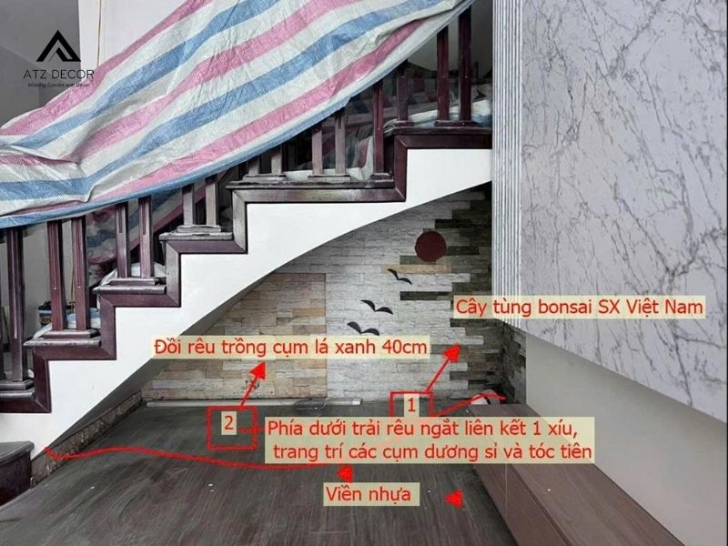 Thi công tiểu cảnh cây tùng giả gầm cầu thang cho khách hàng tại Long Biên, Hà Nội 13 tiểu cảnh cây giả gầm cầu thang ở long biên