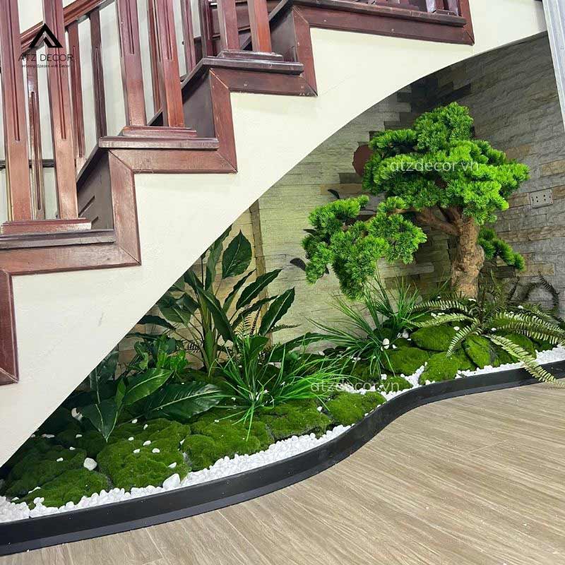 Thi công tiểu cảnh cây tùng giả gầm cầu thang cho khách hàng tại Long Biên, Hà Nội 15 tiểu cảnh cây giả gầm cầu thang ở long biên