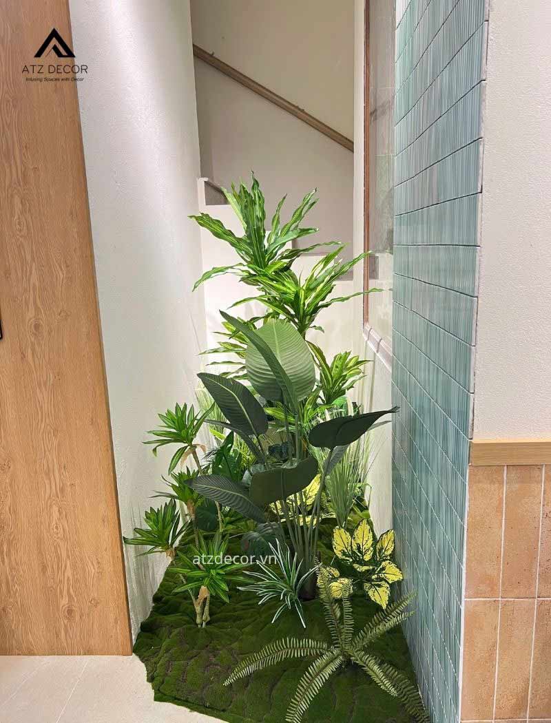 Thi công tiểu cảnh cây giả nhiệt đới xanh tươi tại Hoài Đức, Hà Nội 16 tiểu cảnh cây giả nhiệt đới góc nhà