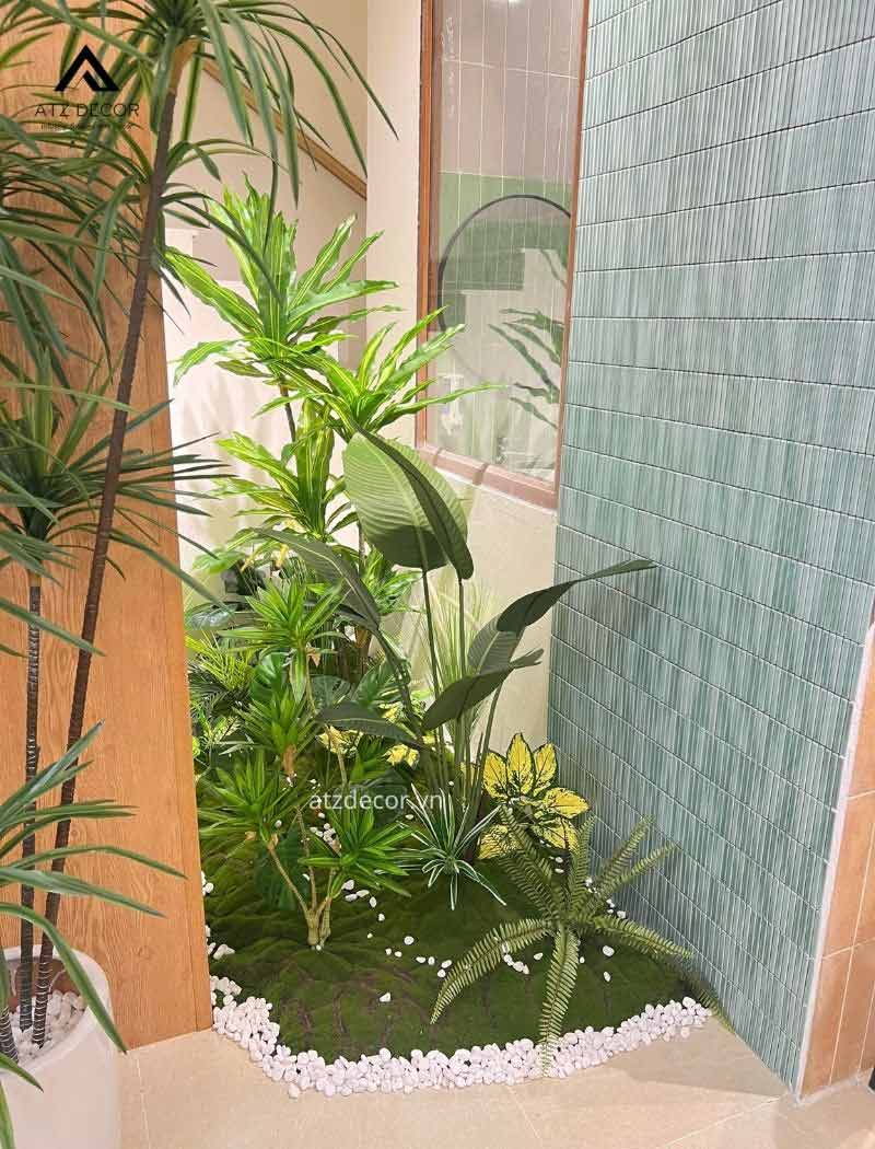 Thi công tiểu cảnh cây giả nhiệt đới xanh tươi tại Hoài Đức, Hà Nội 15 tiểu cảnh cây giả nhiệt đới góc nhà