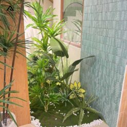 tiểu cảnh cây giả nhiệt đới góc nhà