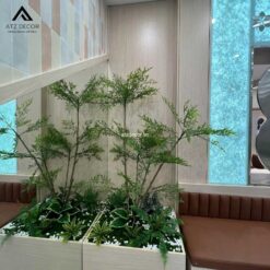 tiểu cảnh cây nam thiên trúc giả trang trí quán ăn