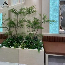 tiểu cảnh cây nam thiên trúc giả trang trí quán ăn