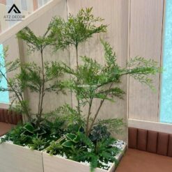 tiểu cảnh cây nam thiên trúc giả trang trí quán ăn