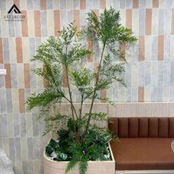 tiểu cảnh cây nam thiên trúc giả trang trí quán ăn