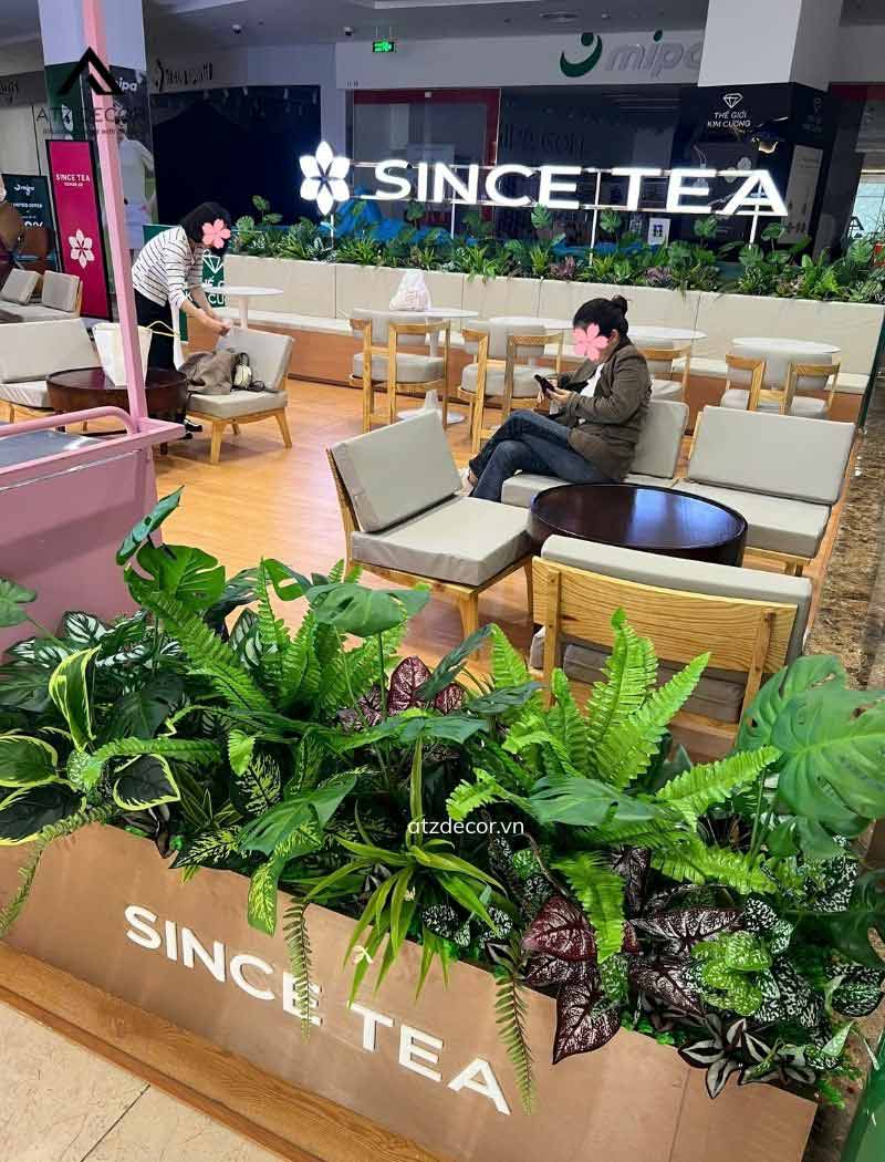 bồn cây giả decor quán trà sữa