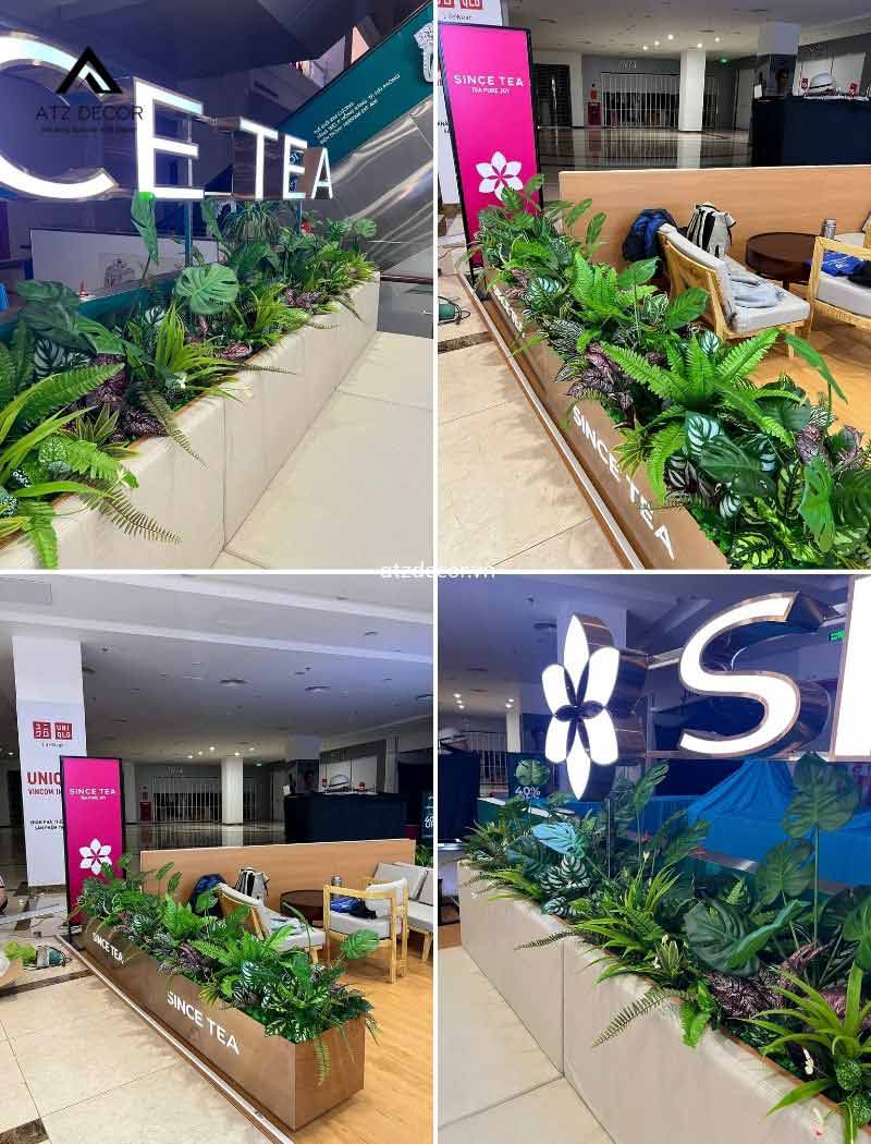 bồn cây giả decor quán trà sữa
