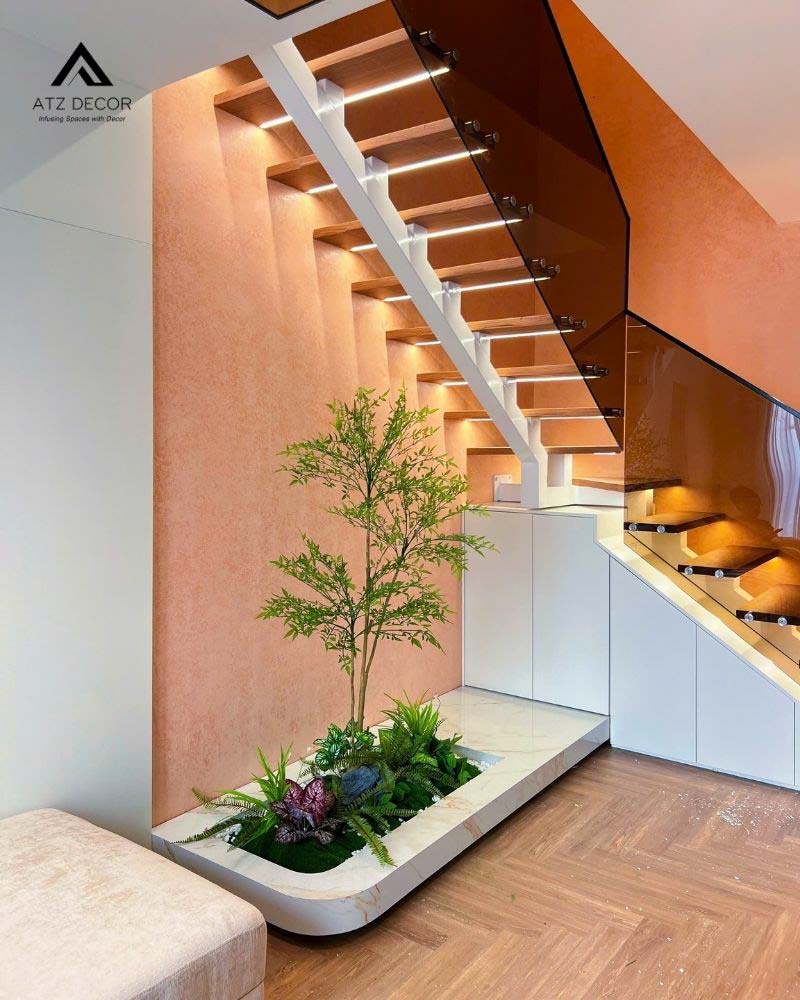 thi công tiểu cảnh cây giả gầm cầu thang