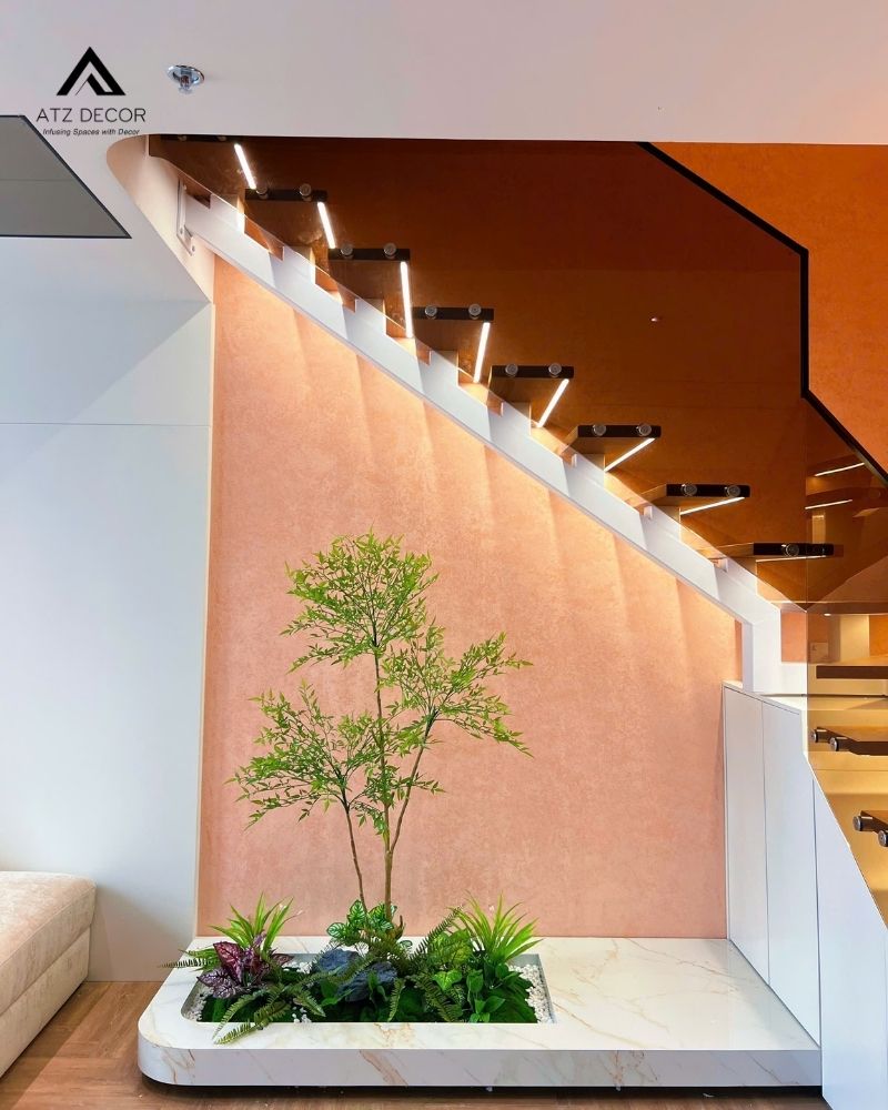 thi công tiểu cảnh cây giả gầm cầu thang