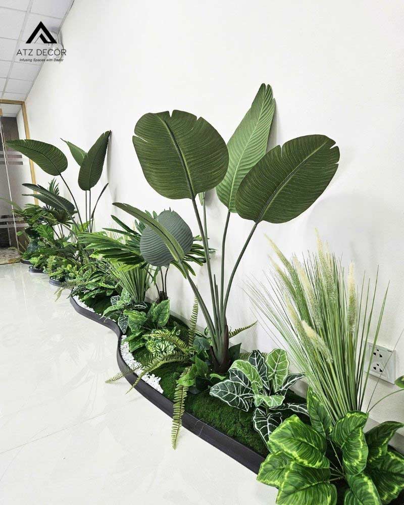 Thi công tiểu cảnh cây giả hành lanh văn phòng đẹp mắt 12 thi công tiểu cảnh cây giả hành lang văn phòng