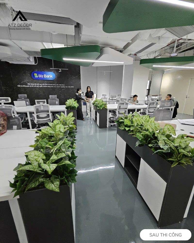 thi công bục cây giả văn phòng