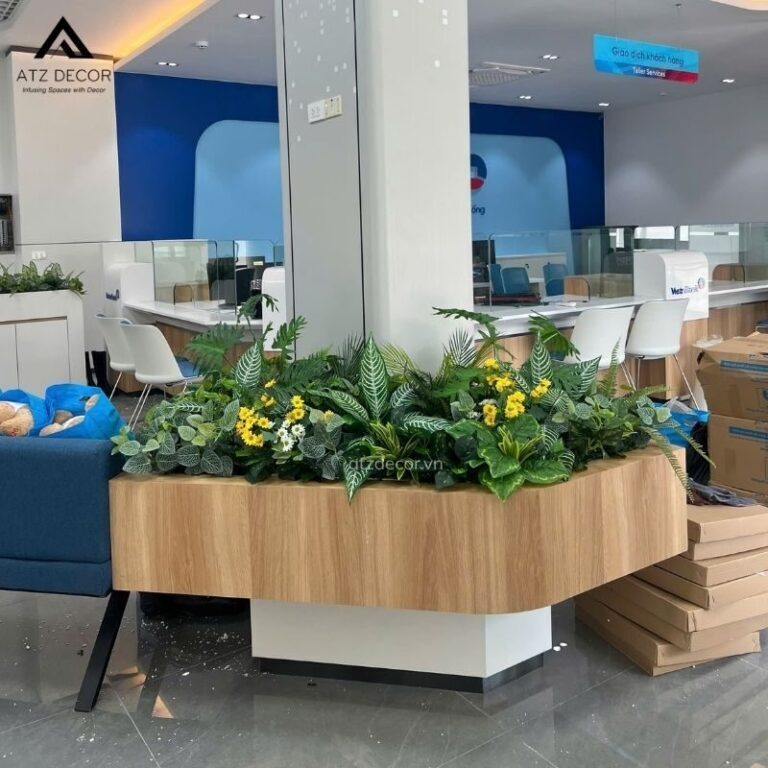 thi công bục cây giả văn phòng Vietinbank